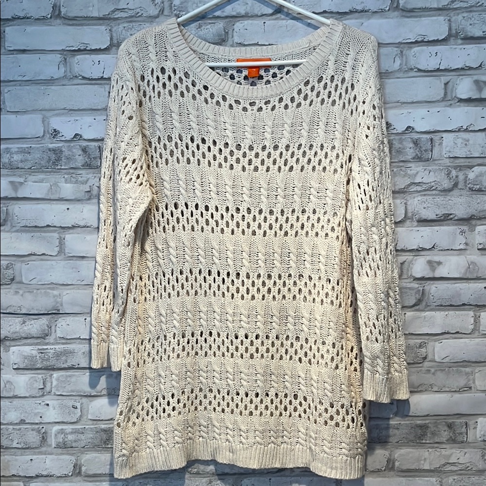 Cream Knit Sweater long sleeve open weave large
